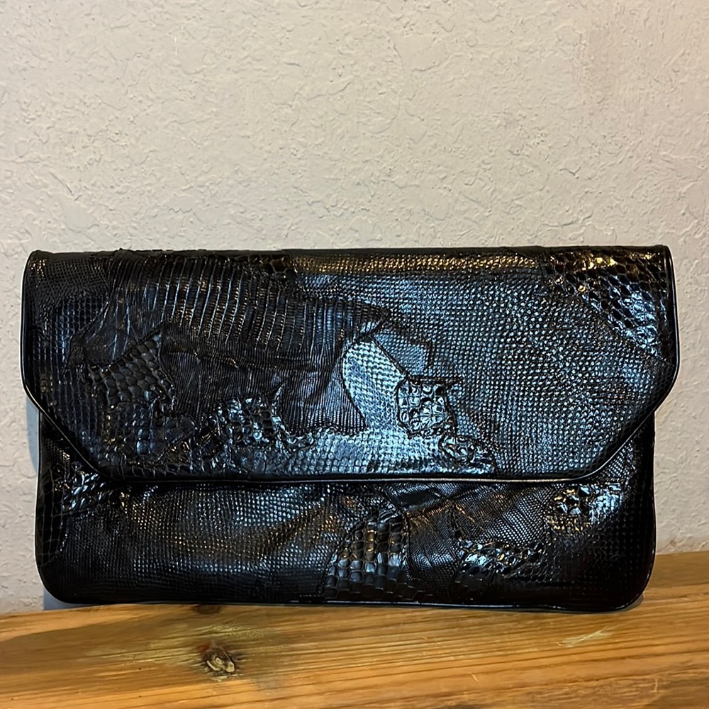 Vintage Carlo Fiori Italy Envelope Clutch Bag Black Medium